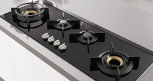 Different burners on a gas hob