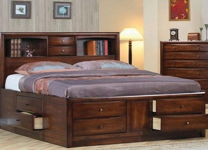 Option for a wooden bed with drawers.