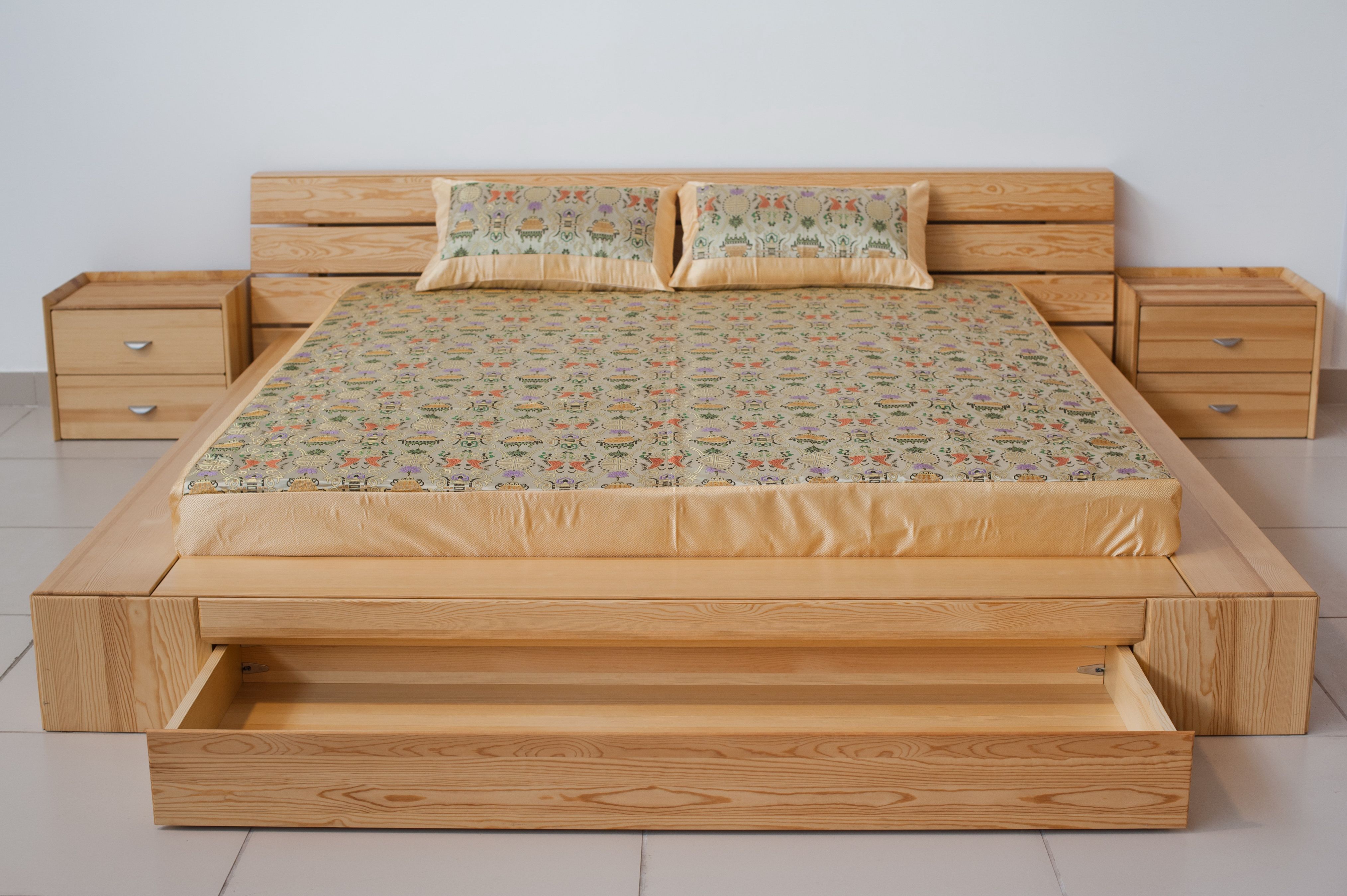 DIY bed made of solid wood.