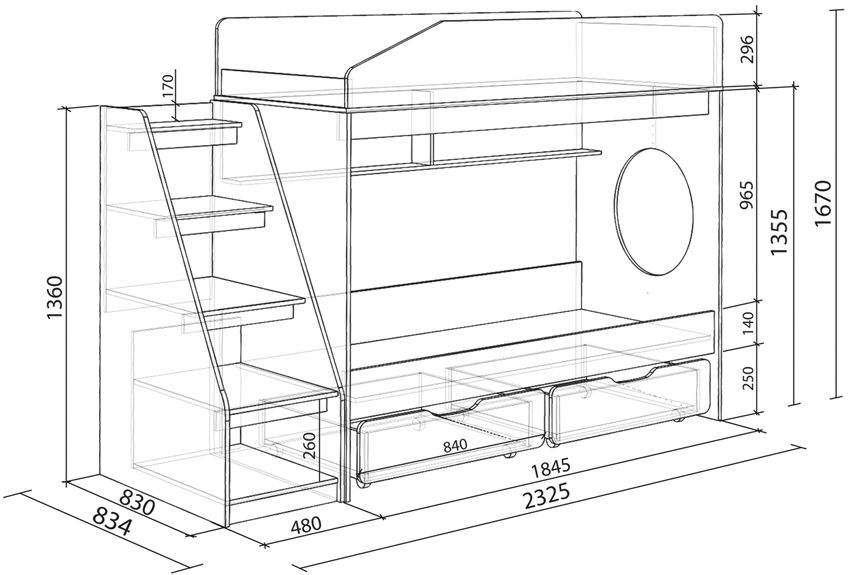 Layout of a bed with steps.