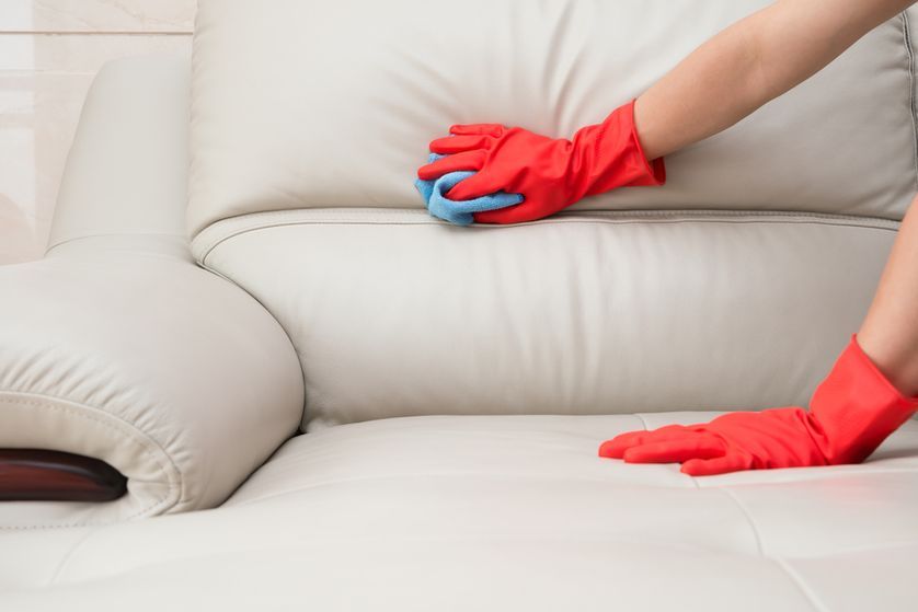 cleaning a leather sofa