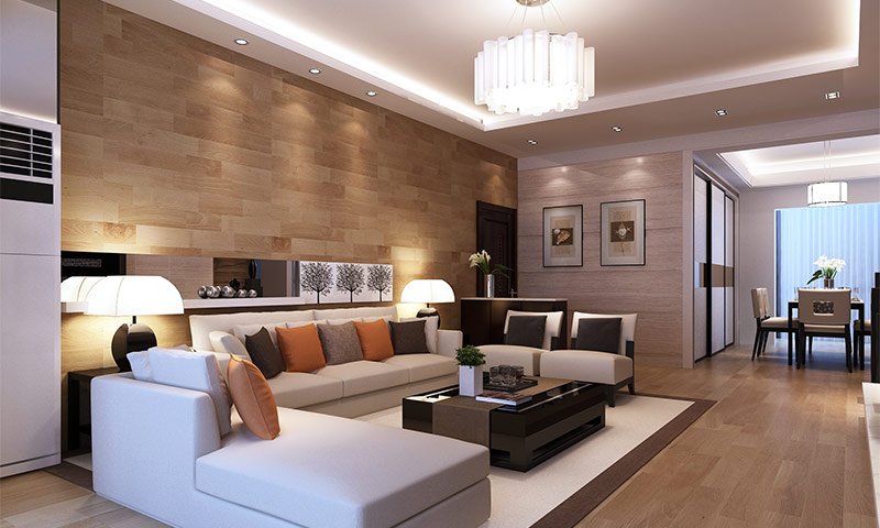 Laminate on the wall in the living room interior