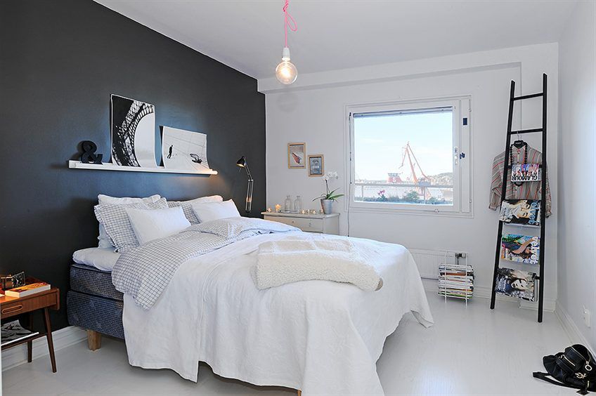 White linoleum in the bedroom.