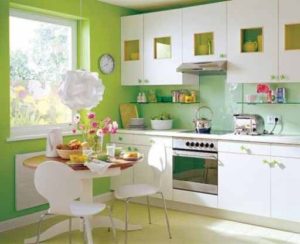 Kitchen design with white furniture