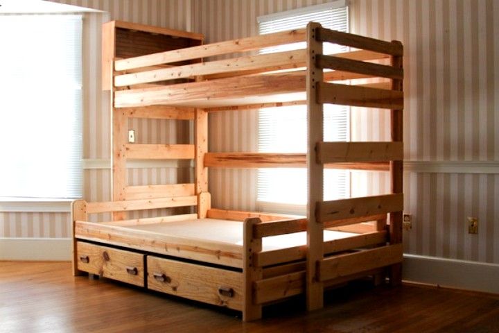 Bunk bed with drawers.