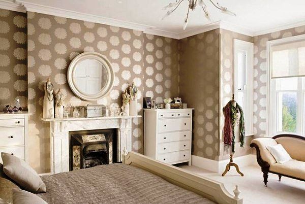 Non-woven wallpaper for the bedroom.