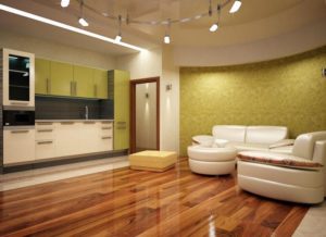 Glossy ceiling and laminate