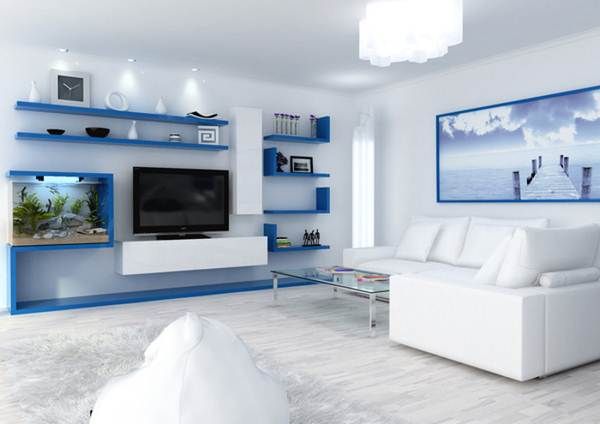 White and blue interior.