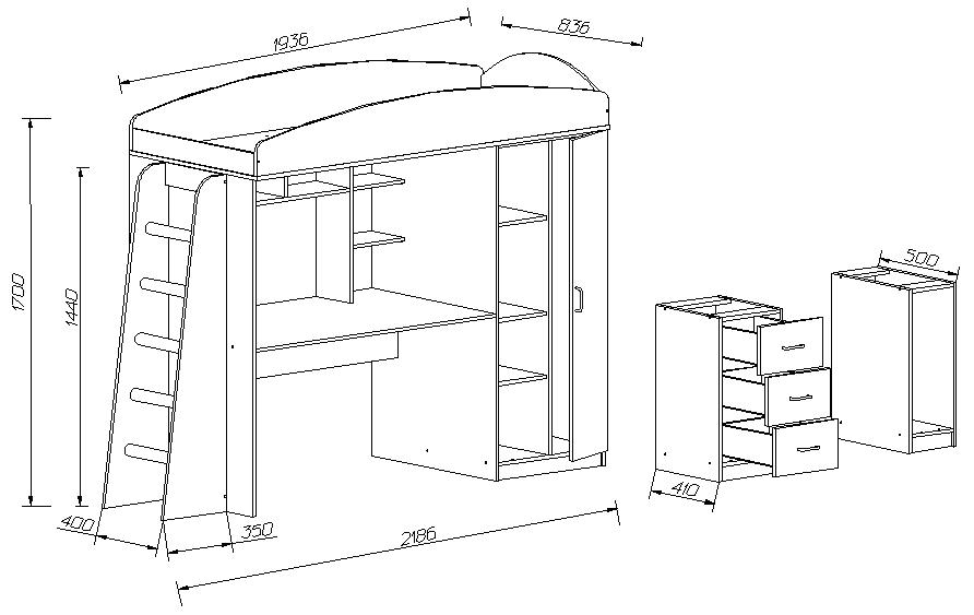 Diagram of an attic bed design option.