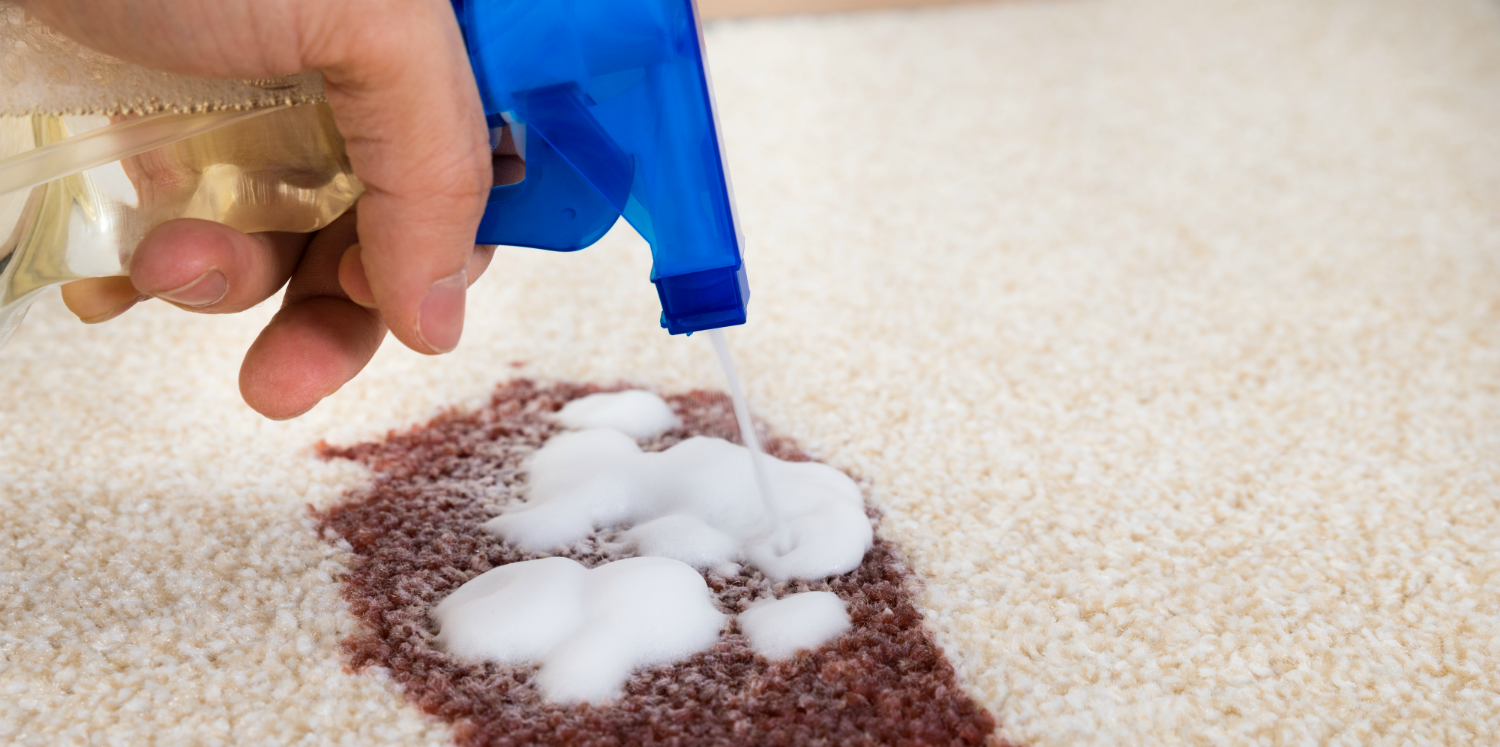 Cleaning stains from white carpet.