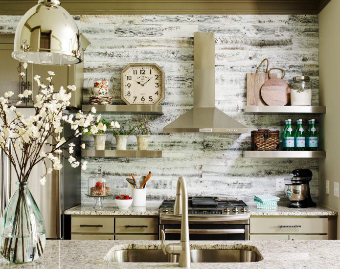 Laminate on the wall in the kitchen interior.