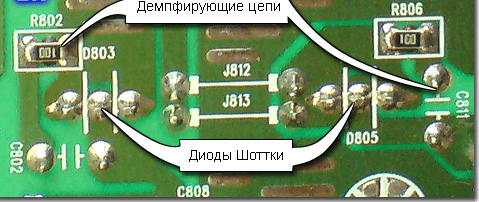 Damping circuits on the power supply board.