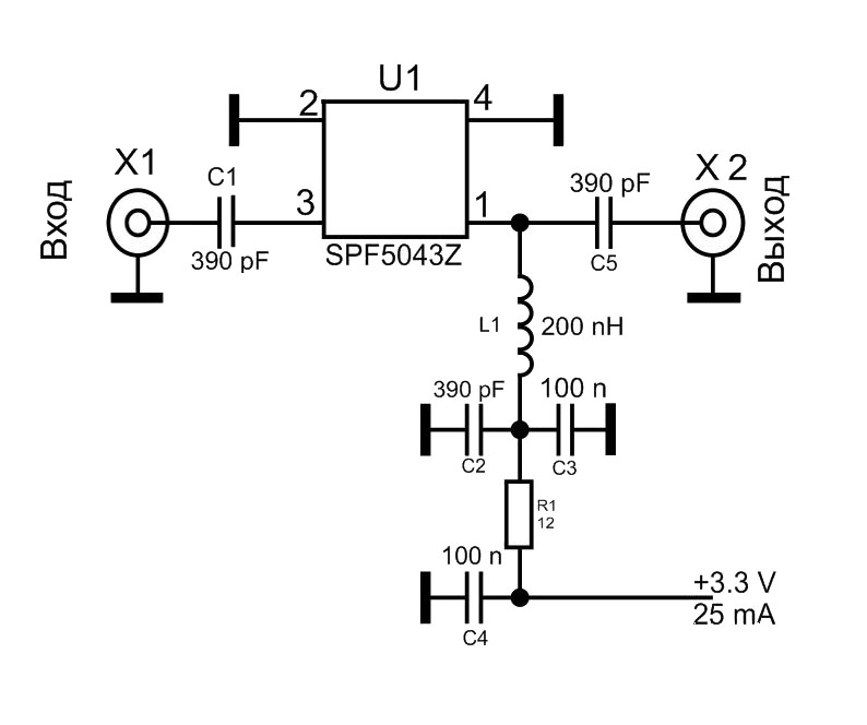 Circuit of a simple antenna amplifier.