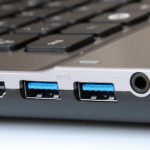 USB connectors on a laptop.