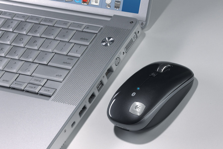 Laptop and wireless mouse.