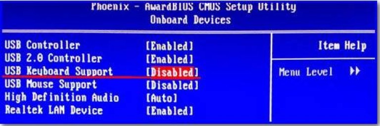 Keyboard settings in BIOS.