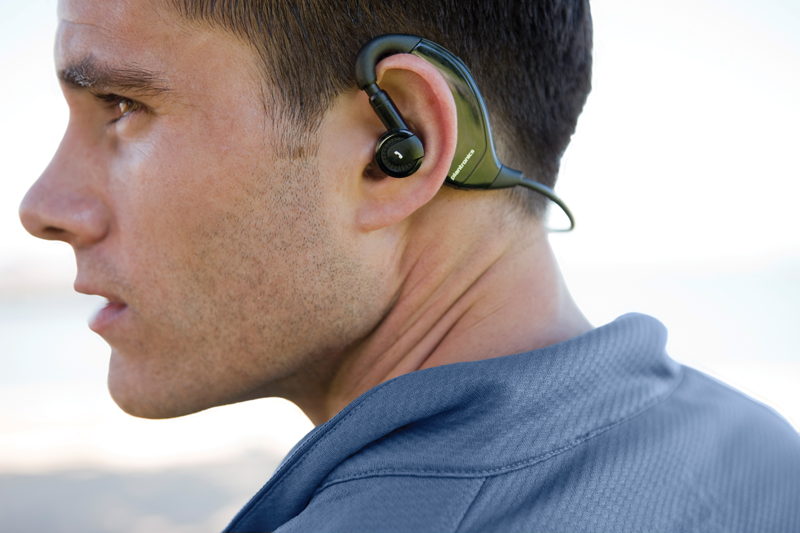 Bluetooth headset on a person.