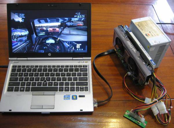 Connect the video card to the laptop