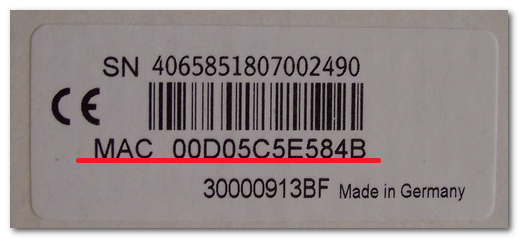 MAC address of the laptop on the device.