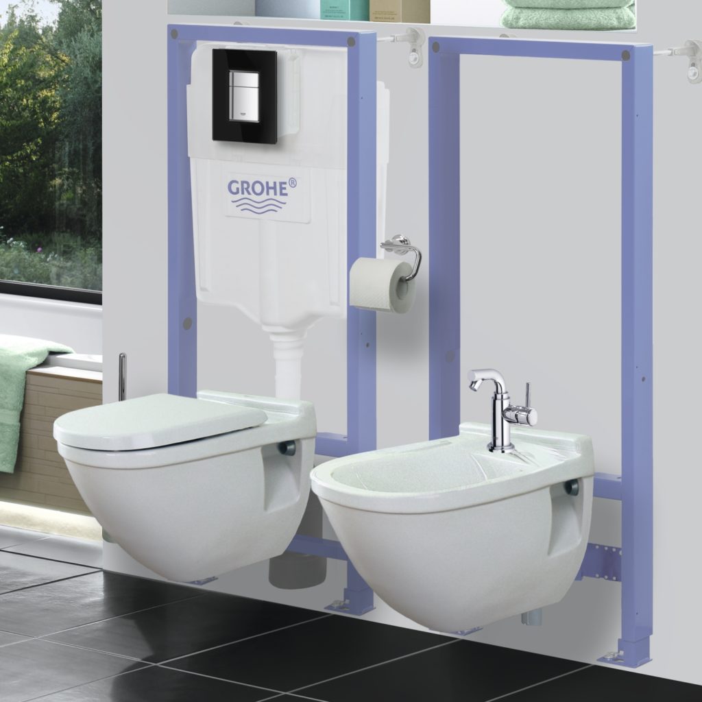 Wall-mounted bidet with installation.