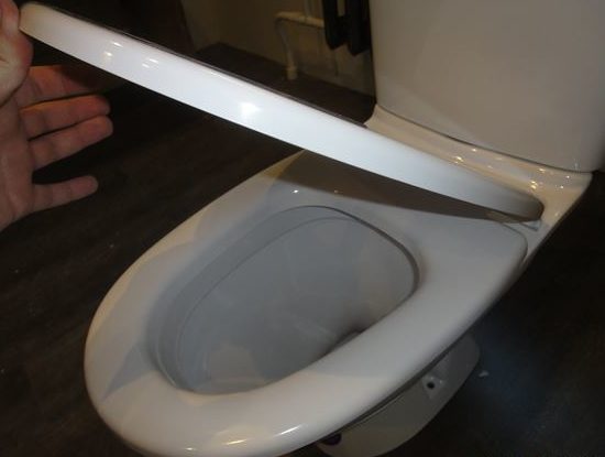 The toilet seat is attached.