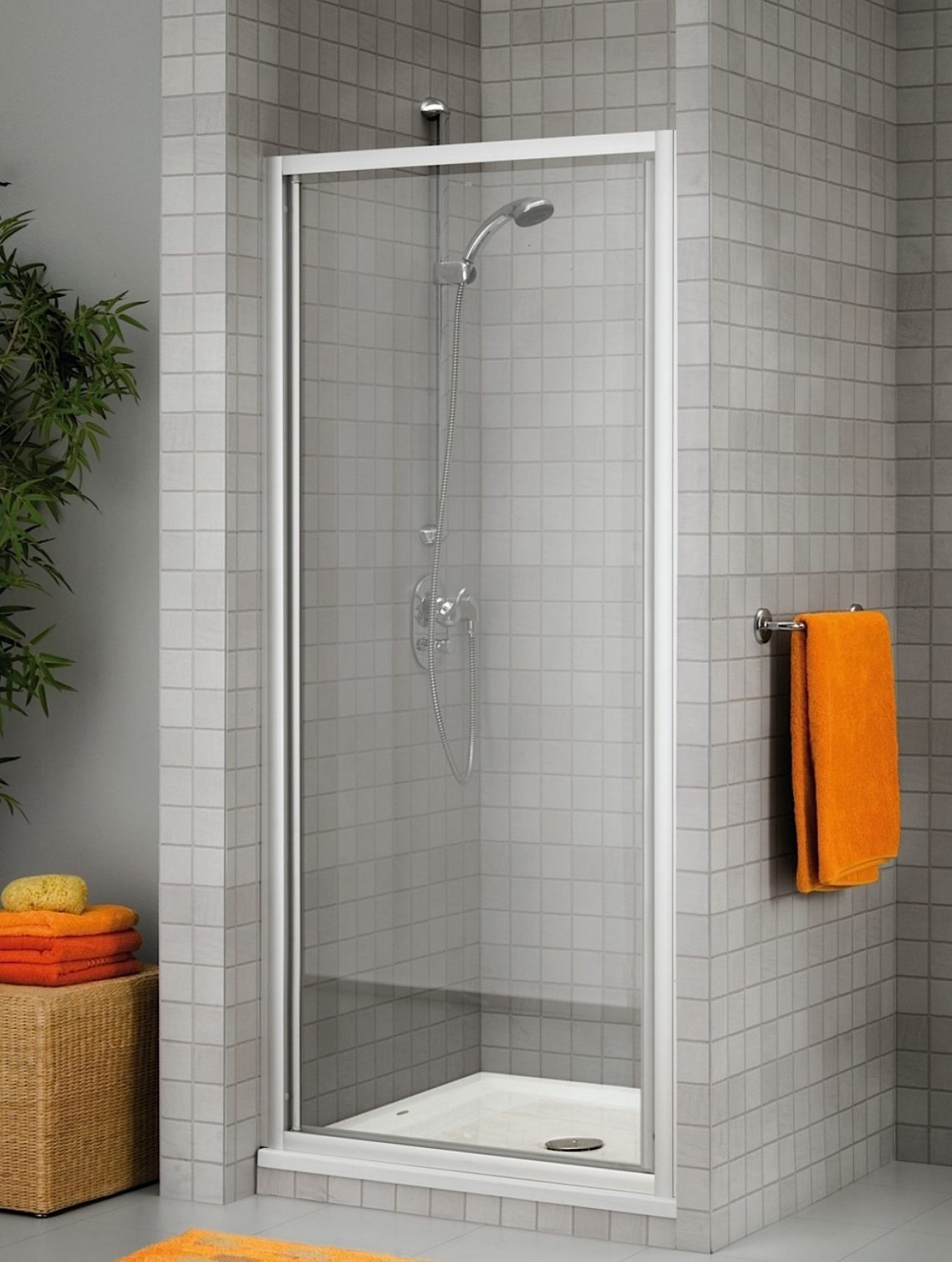 Glass shower doors.