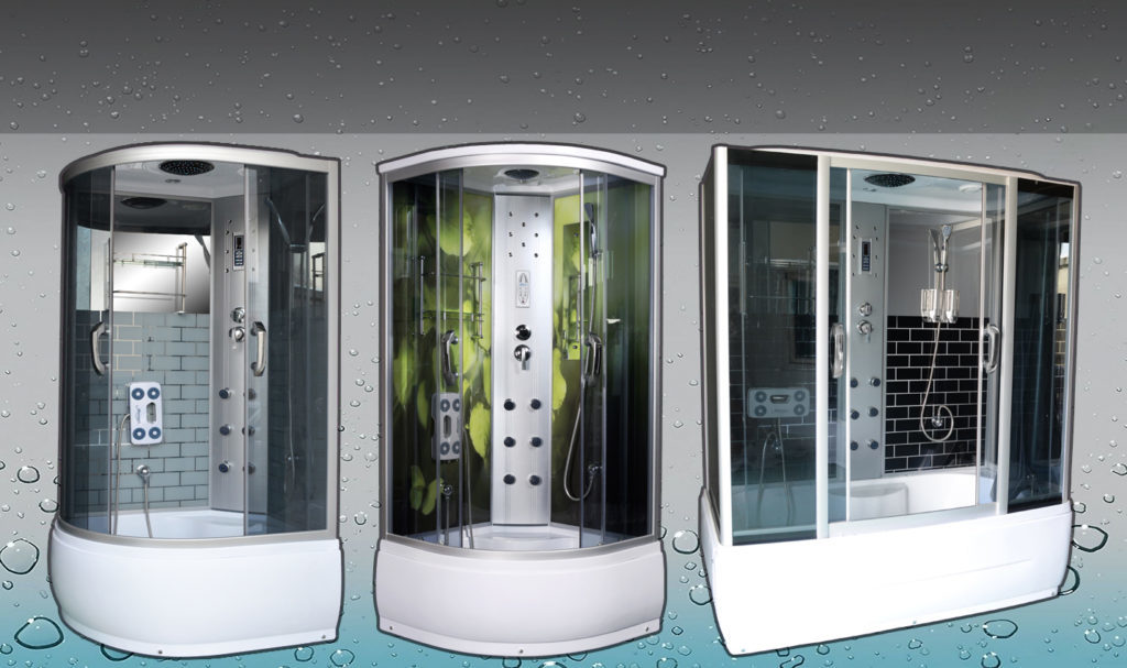 Shower cabins with various functions.