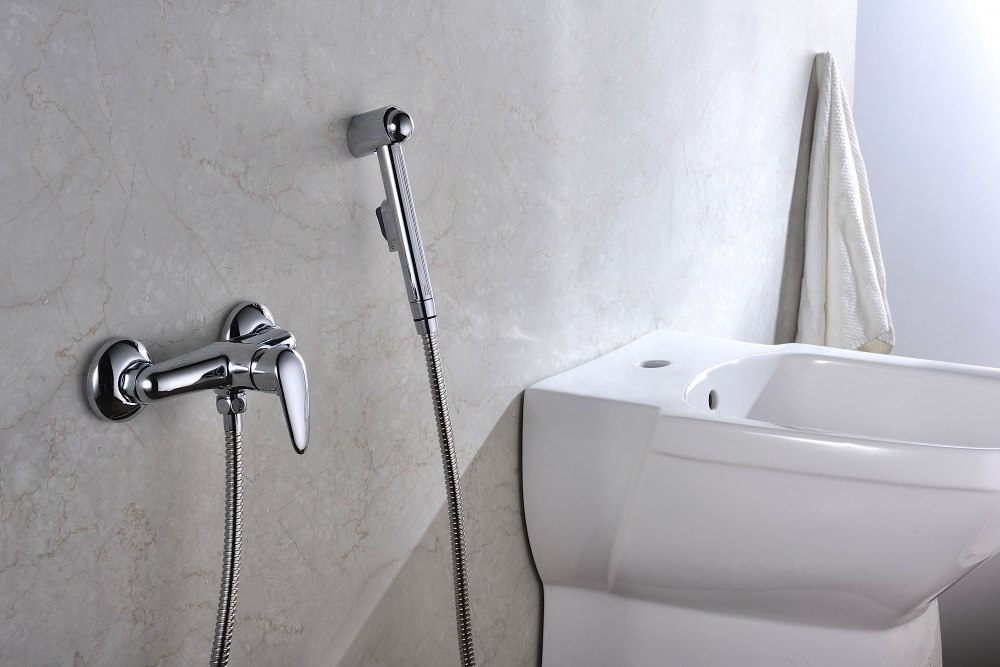 Wall-mounted hygienic shower.