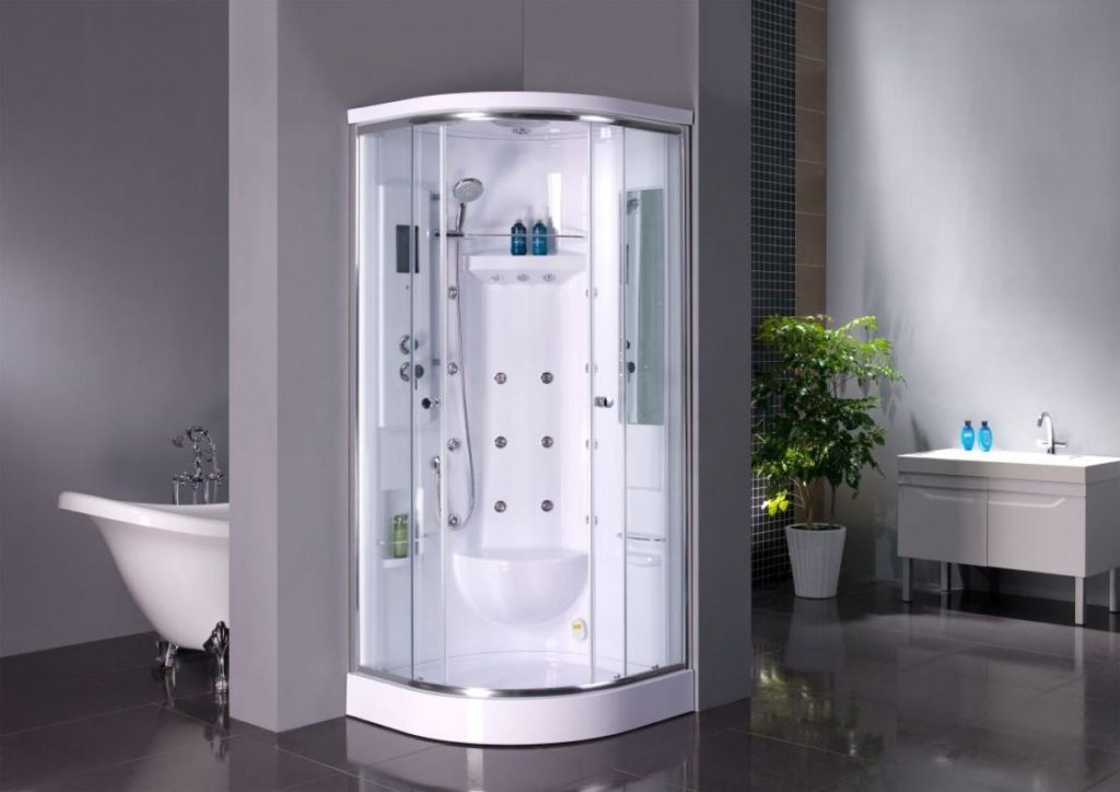 Enclosed shower stall.